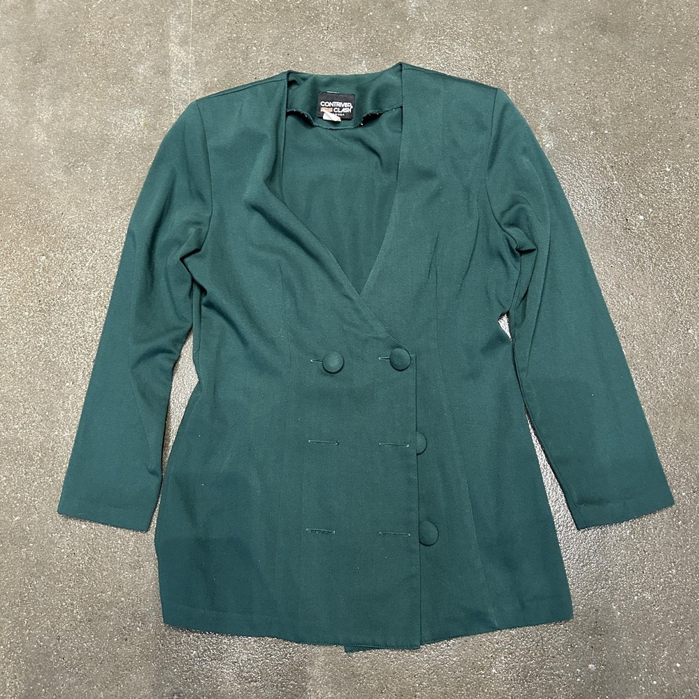 Contrived Clash Blazer Jacket Womens Medium Green Double Breasted Made‎ USA